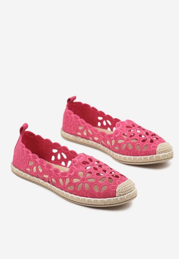 Renee - Fuksjowe Ażurowe Espadryle z Plecionym Noskiem Merovianna. Okazja: na co dzień. Kolor: różowy. Wzór: ażurowy. Sezon: lato. Styl: klasyczny, casual