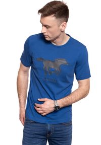 Mustang - MUSTANG Print Tee 1009022 5235. Kolor: niebieski. Wzór: nadruk #8