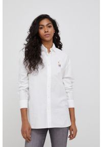 Polo Ralph Lauren koszula bawełniana damska kolor biały relaxed z kołnierzykiem klasycznym. Typ kołnierza: polo, kołnierzyk klasyczny. Kolor: biały. Materiał: bawełna. Styl: klasyczny