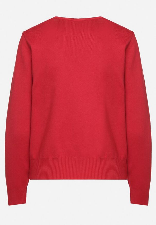 Born2be - Czerwony Sweter z Wiskozą i Siateczkowymi Aplikacjami Hariena. Kolor: czerwony. Materiał: wiskoza. Wzór: aplikacja. Styl: elegancki