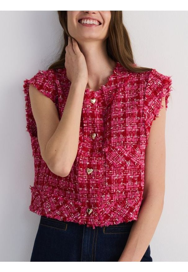 Reserved - Krótka tweedowa kamizelka - wielobarwny. Materiał: tkanina. Długość: krótkie