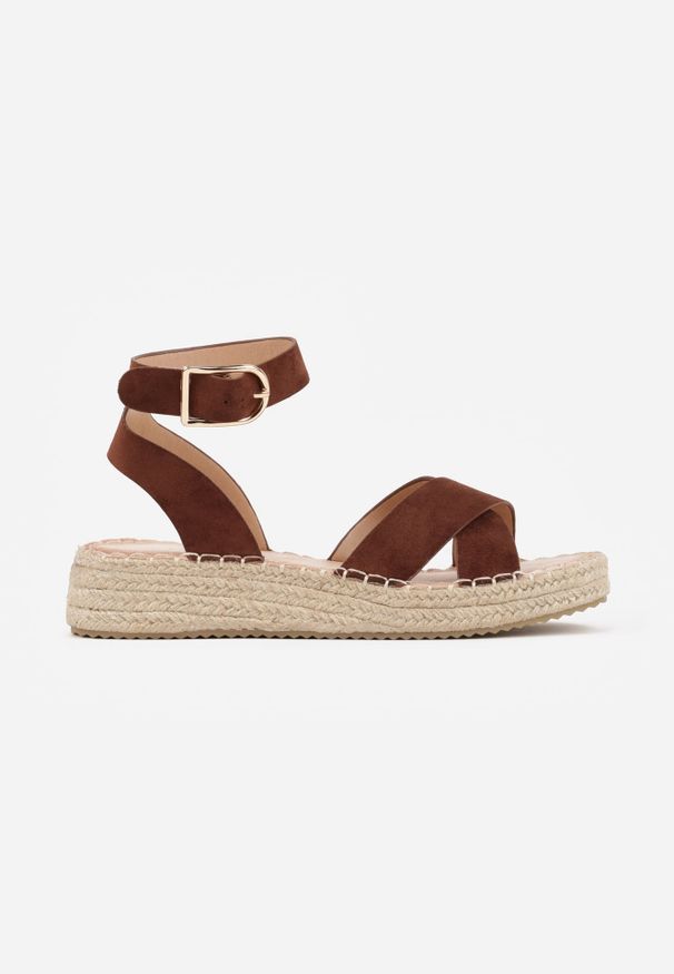 Renee - Brązowe Sandały z Plecionki w Stylu Boho VICES z Paskami w Kształcie X Nahmala. Okazja: na co dzień. Zapięcie: pasek. Kolor: brązowy. Wzór: aplikacja, paski. Sezon: lato. Styl: boho