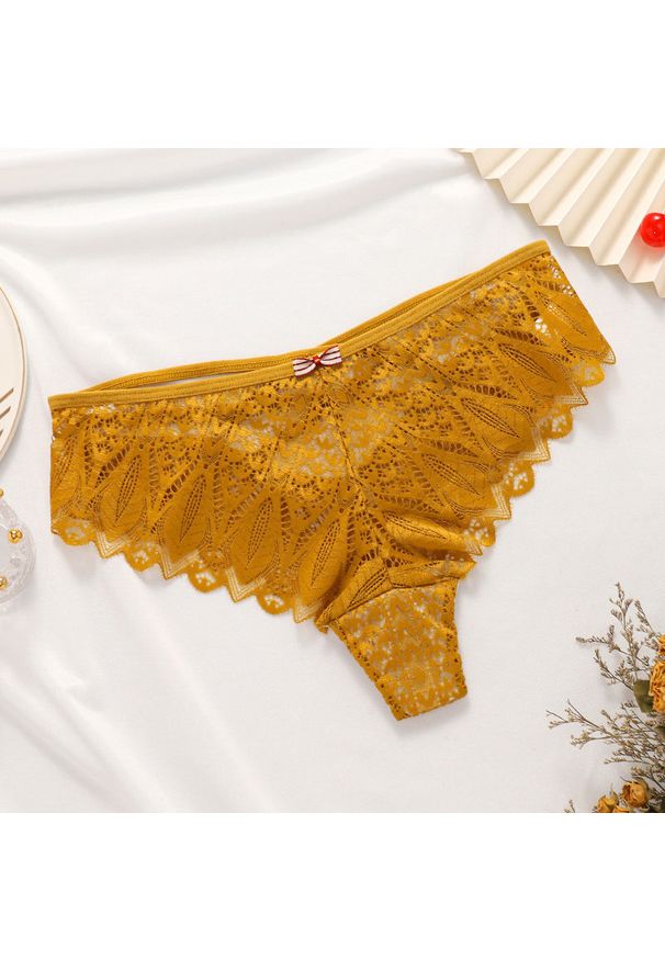 Intica - Figi koronkowe z ozdobnymi paseczkami na specjalne okazje Pansie. Kolor: żółty. Materiał: koronka. Wzór: koronka