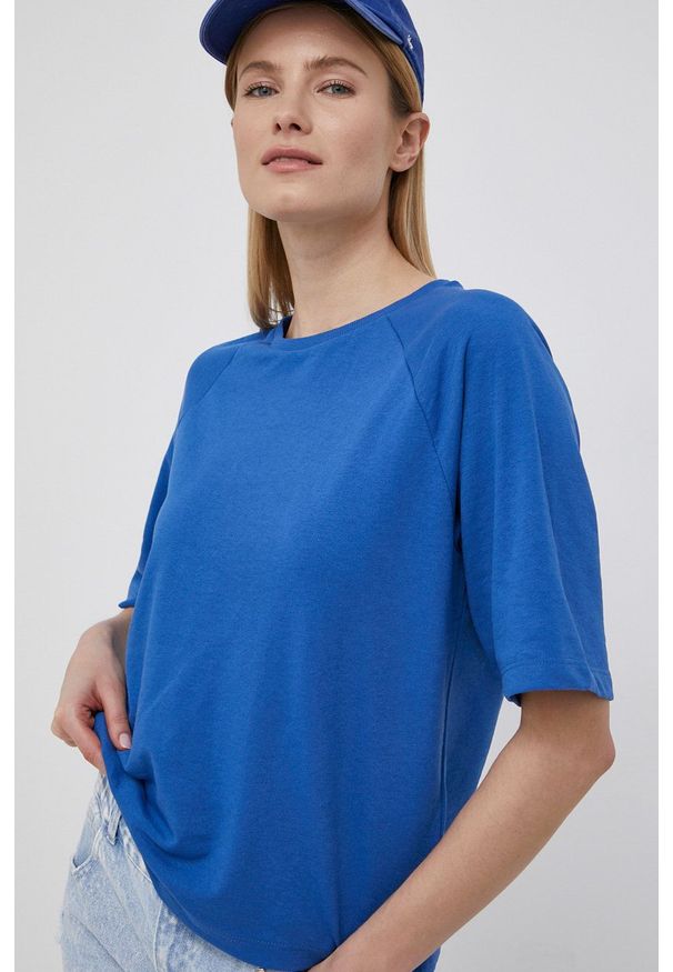 only - Only t-shirt damski. Kolor: niebieski. Materiał: bawełna, dzianina. Długość rękawa: raglanowy rękaw. Wzór: gładki