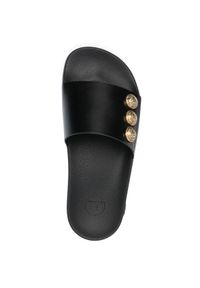 Balmain - BALMAIN - Skórzane klapki z guzikami. Kolor: czarny. Materiał: skóra. Wzór: aplikacja. Styl: wakacyjny, elegancki #4