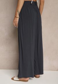 Renee - Granatowe Szerokie Spodnie z Wiskozy ze Sznurkiem Natisetia. Okazja: na co dzień. Kolor: niebieski. Materiał: wiskoza. Styl: casual, elegancki #3