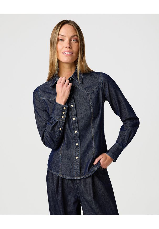 Wrangler - DAMSKA KOSZULA JEANSOWA WRANGLER EXAG YOKE SHIRT SADDLE 112362846. Materiał: jeans
