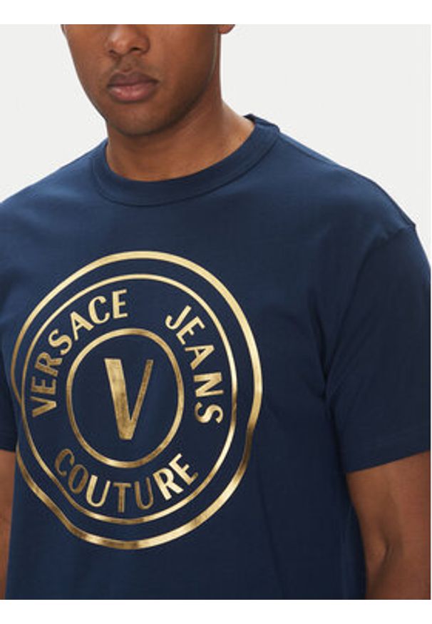 Versace Jeans Couture T-Shirt 78GAHT01 Granatowy Regular Fit. Kolor: niebieski. Materiał: bawełna