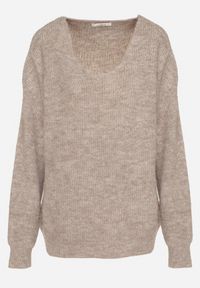 Born2be - Brązowy Sweter z Dodatkiem Wełny i Trójkątnym Dekoltem Esmina. Okazja: na co dzień. Kolor: brązowy. Materiał: wełna. Styl: elegancki, casual, klasyczny #3