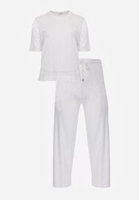 Born2be - Biały Komplet Bawełniany o Fasonie Oversize T-shirt i Spodnie Azilane. Kolor: biały. Materiał: bawełna #5