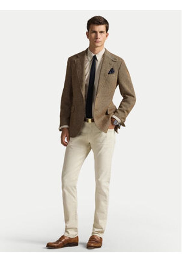 Polo Ralph Lauren Koszula 710929344500 Beżowy jasny Slim Fit. Typ kołnierza: polo. Kolor: beżowy. Materiał: bawełna