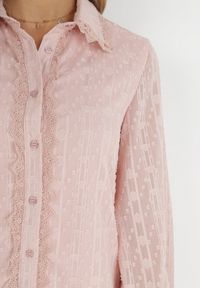 Born2be - Różowa Koszulowa Sukienka z Metaliczną Nitką Shenemi. Kolor: różowy. Materiał: tkanina, koronka. Typ sukienki: koszulowe. Długość: mini #6