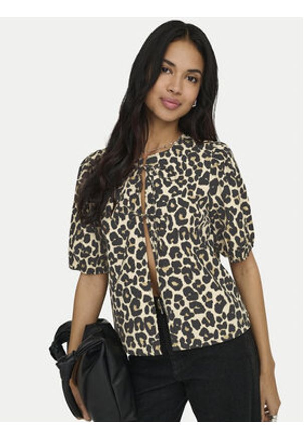 only - ONLY Bluzka Jenna 15368592 Beżowy ciemny Regular Fit. Kolor: beżowy. Materiał: syntetyk, bawełna