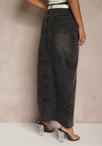 Renee - Czarna Spódnica Jeansowa o Ołówkowym Kroju Zdobiona Rozcięciem Lisovira. Stan: podwyższony. Kolor: czarny. Materiał: jeans. Wzór: aplikacja. Styl: elegancki #3