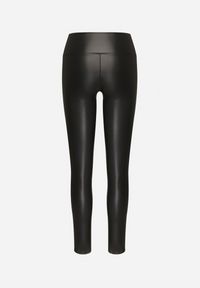 Born2be - Czarne Legginsy z Ekoskóry z Wysokim Stanem i Polarem Labira. Okazja: na co dzień. Stan: podwyższony. Kolor: czarny. Materiał: polar. Wzór: aplikacja. Styl: elegancki, casual #7