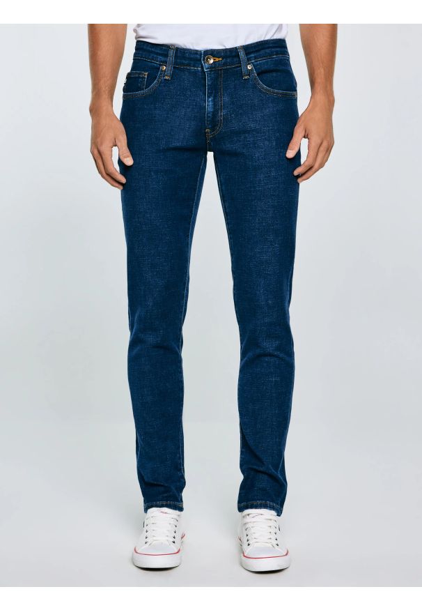 Big-Star - Jeansy męskie skinny granatowe Jeffray 663. Okazja: na co dzień. Stan: obniżony. Kolor: niebieski. Styl: klasyczny, casual, elegancki