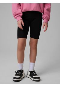 4f - 4F Legginsy kolarki dzianinowe dziewczęce - czarne 134 (8-9 lat). Okazja: na spacer, na co dzień. Stan: podwyższony. Kolor: czarny. Materiał: dzianina. Sezon: lato. Styl: casual #1