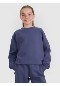 4f - 4F Bluza dresowa nierozpinana bez kaptura dziewczęca - granatowa 128 (7-8 lat). Okazja: na spacer, na co dzień, na uczelnię. Typ kołnierza: bez kaptura. Kolor: niebieski. Materiał: dresówka. Sezon: lato. Styl: casual, klasyczny #1