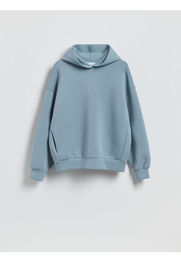 Reserved - Gładka bluza z kapturem - turkusowy. Typ kołnierza: kaptur. Kolor: turkusowy. Materiał: bawełna, dzianina. Wzór: gładki