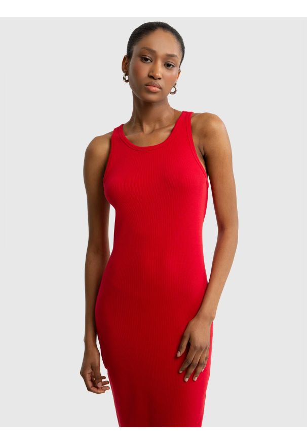 Big-Star - Sukienka damska midi czerwona Maxinassara 603. Kolor: czerwony. Długość rękawa: na ramiączkach. Długość: midi