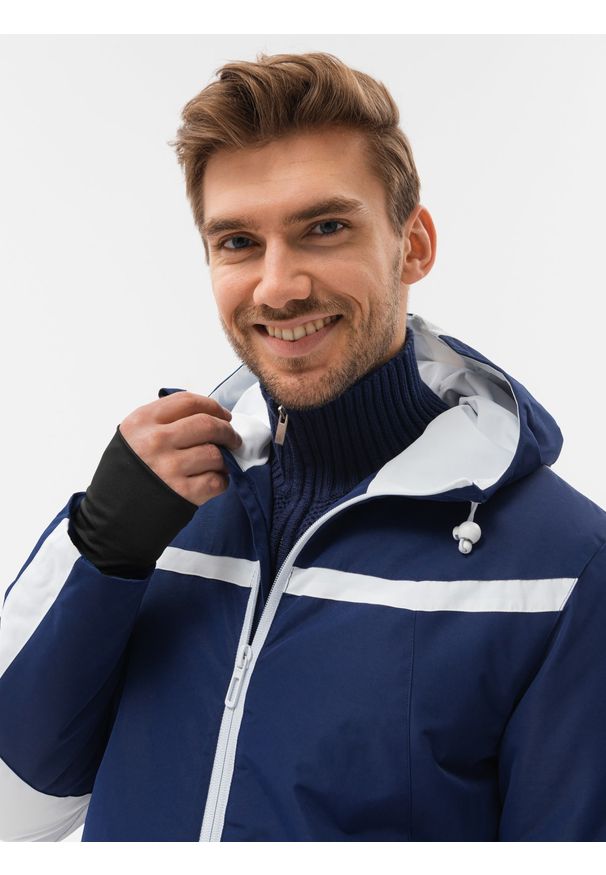 Ombre Clothing - Kurtka męska zimowa C455 - ciemnoniebieska - XXL. Kolor: niebieski. Materiał: poliester. Wzór: nadruk. Sezon: zima. Styl: sportowy