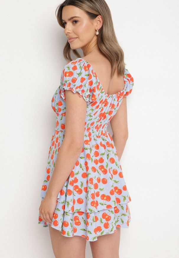 Born2be - Niebieska Rozkloszowana Sukienka z Bawełną z Motywem Wiśni Lunadessa. Okazja: na imprezę, na co dzień. Kolor: niebieski. Materiał: bawełna. Sezon: lato. Typ sukienki: proste. Styl: klasyczny, casual, elegancki