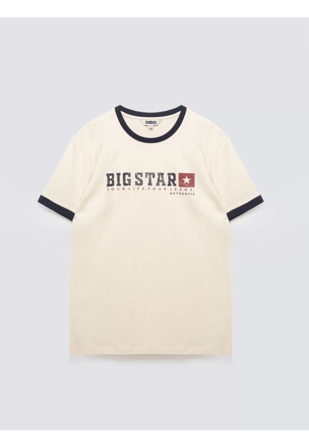 Big-Star - Koszulka męska z linii Authentic z logo BIG STAR perłowa Summet 103. Kolor: kremowy. Materiał: bawełna