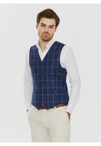 Pako Lorente - PAKO LORENTE – Granatowa kamizelka w jasną kratę. Okazja: na ślub cywilny, na wesele. Kolor: niebieski #1