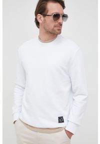 Armani Exchange bluza bawełniana męska kolor biały gładka. Kolor: biały. Materiał: bawełna. Wzór: gładki
