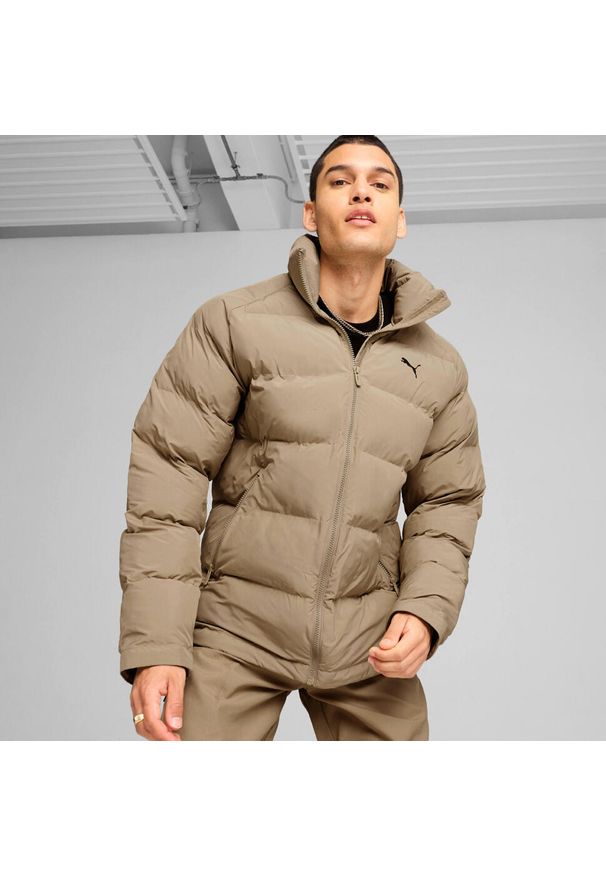 Kurtka puchowa Puma Mono. Okazja: na co dzień. Kolor: beżowy. Materiał: puch. Styl: casual