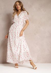 Renee - Biała Rozkloszowana Sukienka z Elastyczną Gumką w Pasie Matalie. Kolor: biały