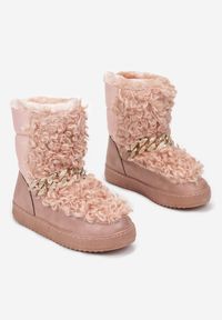 Born2be - Różowe Śniegowce Timanie. Nosek buta: okrągły. Zapięcie: bez zapięcia. Kolor: różowy. Materiał: futro, materiał. Wzór: aplikacja #3