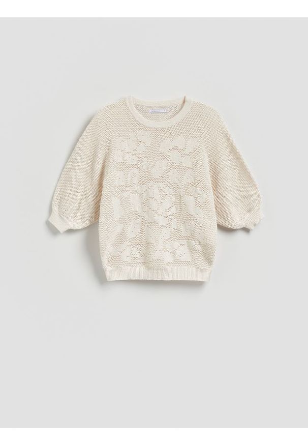Reserved - Sweter z bawełną - kremowy. Kolor: kremowy. Materiał: bawełna