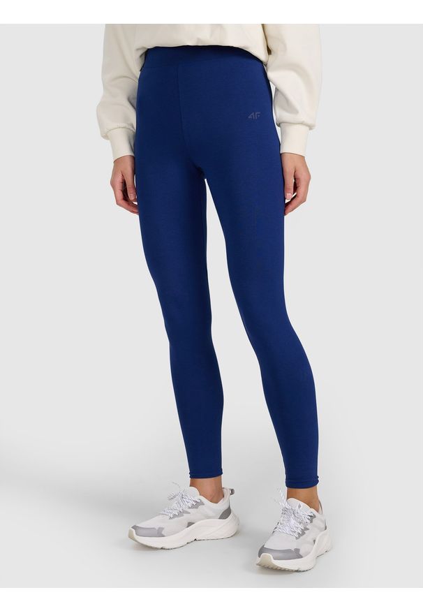 4f - 4F Legginsy dzianinowe damskie - granatowe XXL. Okazja: na co dzień. Stan: podwyższony. Kolor: niebieski. Materiał: dzianina. Wzór: gładki, ze splotem, jednolity. Styl: sportowy, casual