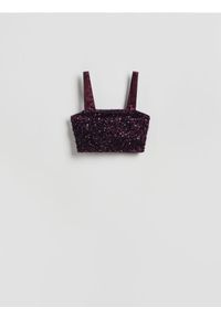 Reserved - Cekinowy top - ciemnofioletowy. Kolor: fioletowy. Materiał: dzianina #1