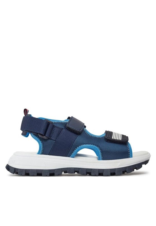 TOMMY HILFIGER - Tommy Hilfiger Sandały Flag Velcro Sandal T3B2-33434-1591 S Granatowy. Kolor: niebieski. Materiał: materiał