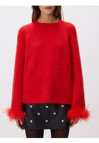 Reserved - Sweter z ozdobnym detalem - czerwony. Kolor: czerwony. Materiał: dzianina, wełna
