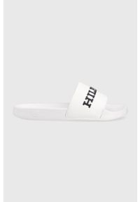 TOMMY HILFIGER - Tommy Hilfiger klapki D PRINT HILFIGER POOL męskie kolor biały FM0FM04612. Kolor: biały. Materiał: guma. Wzór: nadruk #1