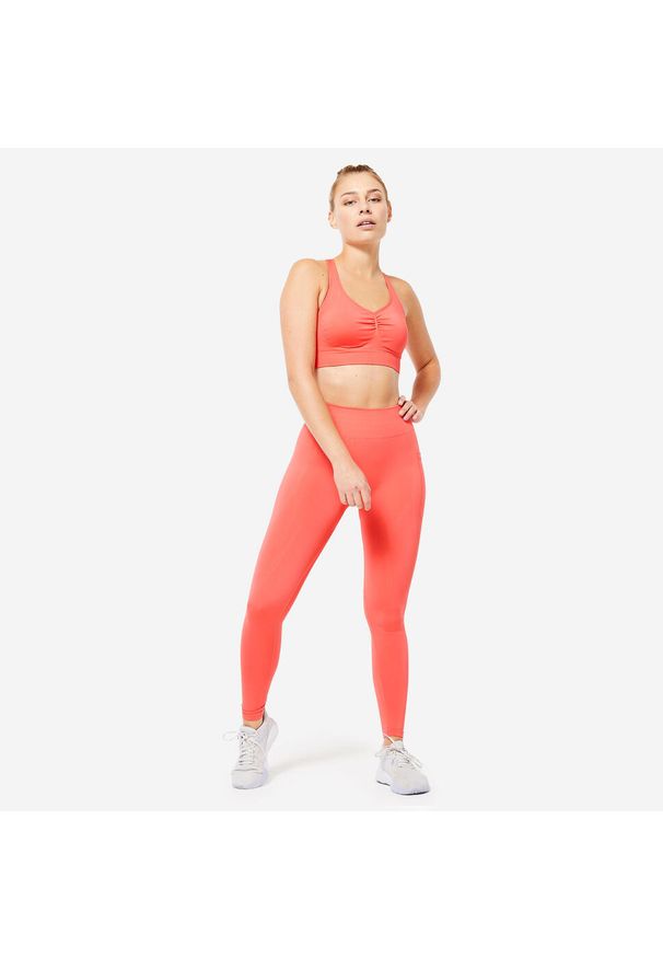 DOMYOS - Legginsy fitness damskie Domyos Push Up. Kolor: różowy. Materiał: poliamid, poliester, materiał, elastan. Sport: fitness