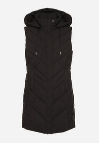 Born2be - Czarna Taliowana Kamizelka z Pikowanymi Przeszyciami i Kapturem Tuloria. Okazja: na spacer. Kolor: czarny. Materiał: jeans #2