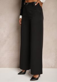 Renee - Czarne Szerokie Spodnie z Wiskozą High Waist o Garniturowym Kroju Nioratta. Okazja: do pracy, na spotkanie biznesowe, na co dzień. Stan: podwyższony. Kolor: czarny. Materiał: wiskoza. Styl: casual, biznesowy