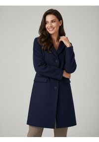 Sinsay - Długi płaszcz z domieszką wełny - granatowy. Kolor: niebieski. Materiał: wełna. Długość: długie #1