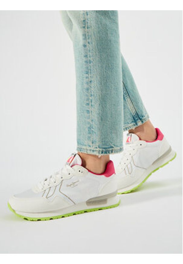 Pepe Jeans Sneakersy Brit Neon W PLS40011 Biały. Kolor: biały. Materiał: skóra