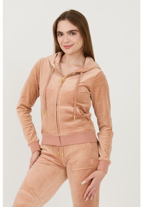 Juicy Couture - JUICY COUTURE Beżowa damska bluza Robertson Gold Hoodie, Rozmiar M. Kolor: beżowy