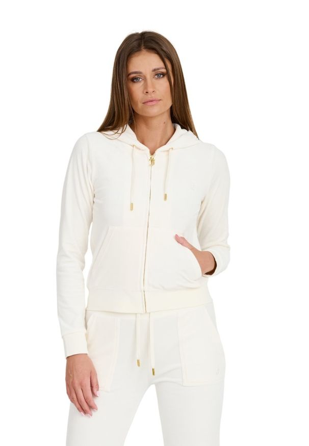 Juicy Couture - JUICY COUTURE Bluza ecru damska Gold Robertson Hoodie, Rozmiar S. Kolor: beżowy
