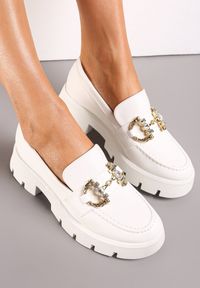 Renee - Białe Mokasyny z Klamrą z Kryształkami na Grubej Podeszwie Amilya. Zapięcie: klamry. Kolor: biały. Styl: elegancki #5