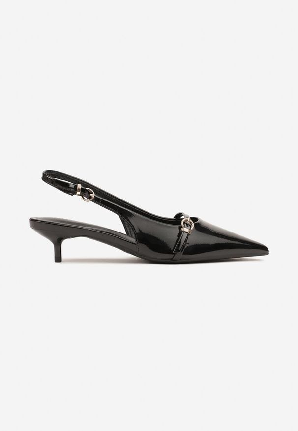 Renee - Czarne Sandały Vices Slingback na Obcasie z Cienkim Paskiem na Nosku Elozira. Okazja: na co dzień. Zapięcie: pasek. Kolor: czarny. Materiał: len. Sezon: lato. Obcas: na obcasie. Styl: elegancki, casual. Wysokość obcasa: średni