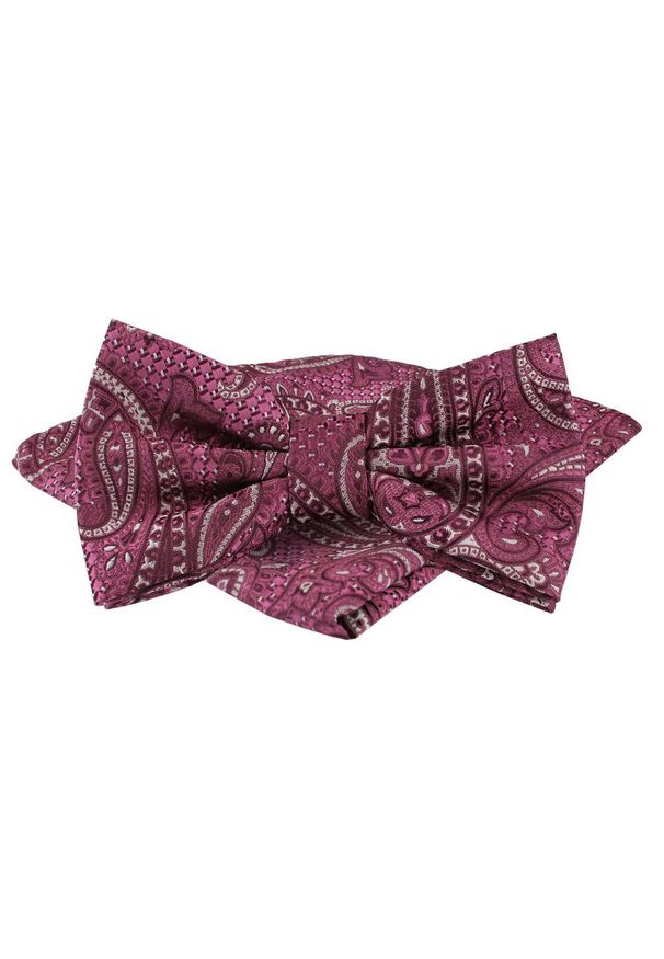 Mucha Męska w Zestawie z Poszetką - Alties - Fuksja w Paisley. Kolor: różowy. Wzór: paisley. Styl: elegancki, sportowy