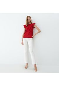Mohito - Ażurowa bluzka z bawełny - Czerwony. Kolor: czerwony. Materiał: bawełna. Wzór: ażurowy