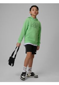 4f - 4F Bluza dresowa regular z kapturem chłopięca - zielona 134 (8-9 lat). Okazja: na spacer, na co dzień, na uczelnię. Typ kołnierza: kaptur. Kolor: zielony. Materiał: dresówka. Sezon: lato. Styl: casual #2